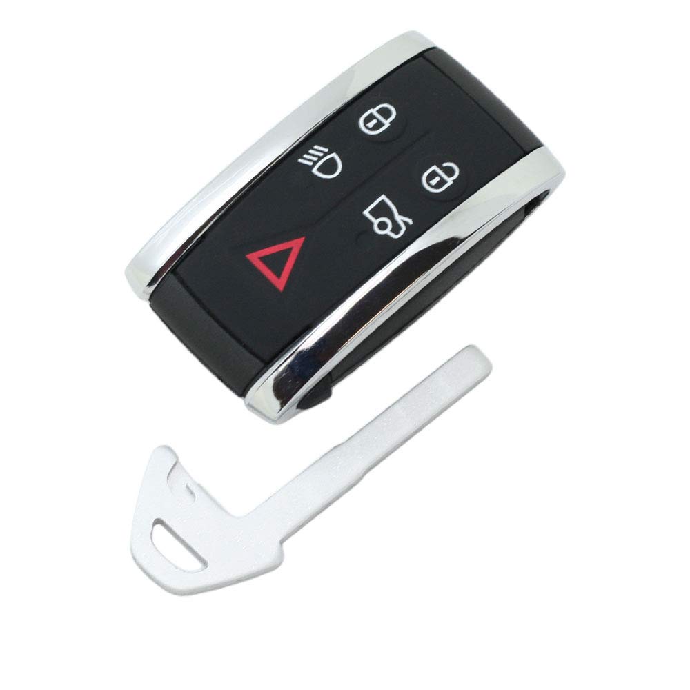 BROVACS Replacement Key Shell + Uncut Blank Emergency Insert Key Compatible with JAGUAR 5 Button Smart Keyless Entry Remote Key Case Fob PG980