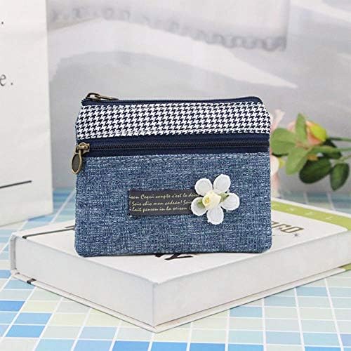 WUSYO Wallet For Coins Double Zipper Pouch Women Coin Purse Female Key Card,Blue