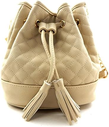 Quilted Drawstring Bucket Cross Body Bag Bone