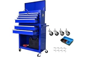 Blue-Purple 2-in-1 Detachable Rolling Tool Chest – Heavy-Duty Steel Mobile Tool Cabinet with Drawers & Liners, Toolbox Organi