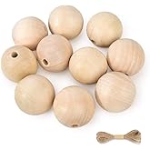 Hagao Natural Wood Beads Round Ball Wooden Loose Beads Unfinished Wood Spacer Beads for Craft-Making 10pcs (40mm)