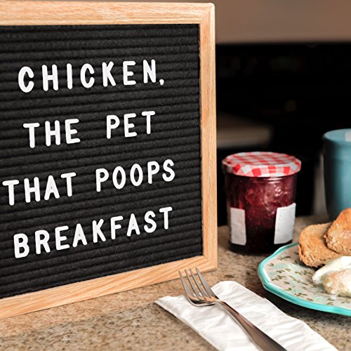 Felt Letter Board | 680 Characters, Letters & Emojis | @, $, ♥,¢, ♪, More | Drawstring Canvas Pouch | 10" x 10" Oak Wood Frame