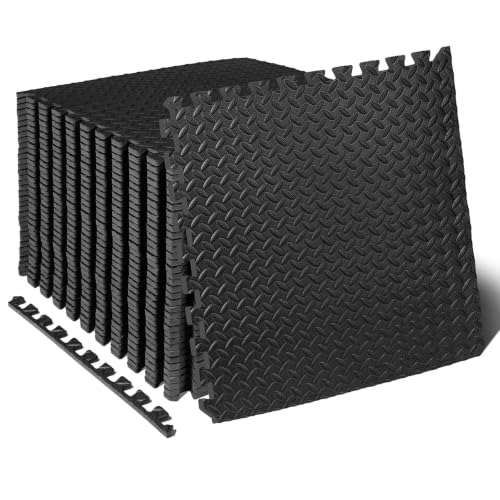 ProsourceFit Puzzle Exercise Mat ½ in, Eva Interlocking Foam Floor Tiles for Home Gym, Mat for Home Workout Equipment, Floor Padding for Kids, Black,