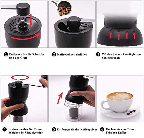 Kaffeemühle manuell mit verstellbarem Keramikmahlwerk, Kaffeemühle Hand aus Edelstahl, Tragbare Premium Espresso Mühle… – Bild 5