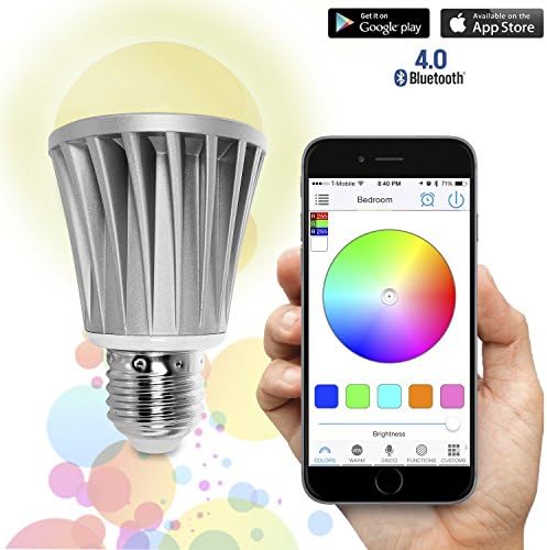 Hotenda Smart Bluetooth LED Light Bulb, E27 7w 20 Built-in Models RGB Smartphone Remote Control Dimmable Multicolored Customized Color Changing Lightbulb - Work with iPhone, iPad, Android Phone Tablet
