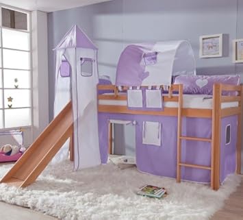 Toby Cabin Bed Set With Tower And Slide Solid Beech Lacquered