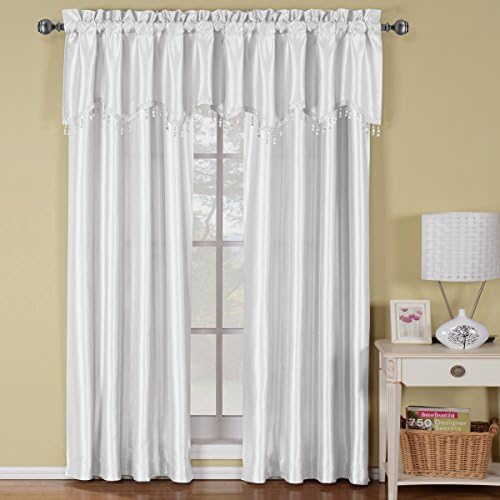 Exquisite Draperies Soho Rod Pocket Faux Silk Window Treatments, Contemporary Décor Panels &amp; Valances, Panels Available in 63, 84, 96 &amp; 108 Inches Length, Complete Modern Look With Matching Valance, 70 Inches by 17 Inches Straight Valance, White