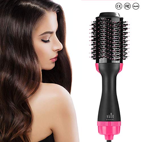 Hot Air Brush, One Step Hair Dryer and Volumizer Styler, 4-in-1 Salon Negative Ion Electric Blow Dryer Brushes, Upgrade Feature Anti-scald Reduce Frizz and Static Straightener Roll Styling Tools