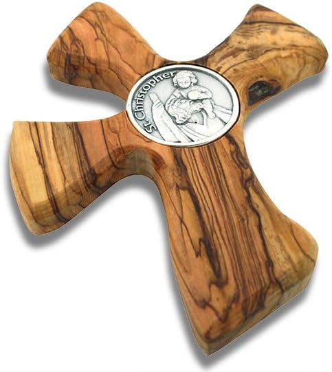 Spiritual Protection Olive Wood Prayer Cross (St. Christopher)