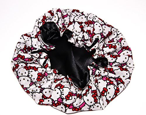HANDCRAFTED BLACK Reversible Kids and toddlers SATIN BONNETs are lined with HELLO KITTY Fabic (MADE IN USA) (KIDS HELLO KITTY, BLACK)