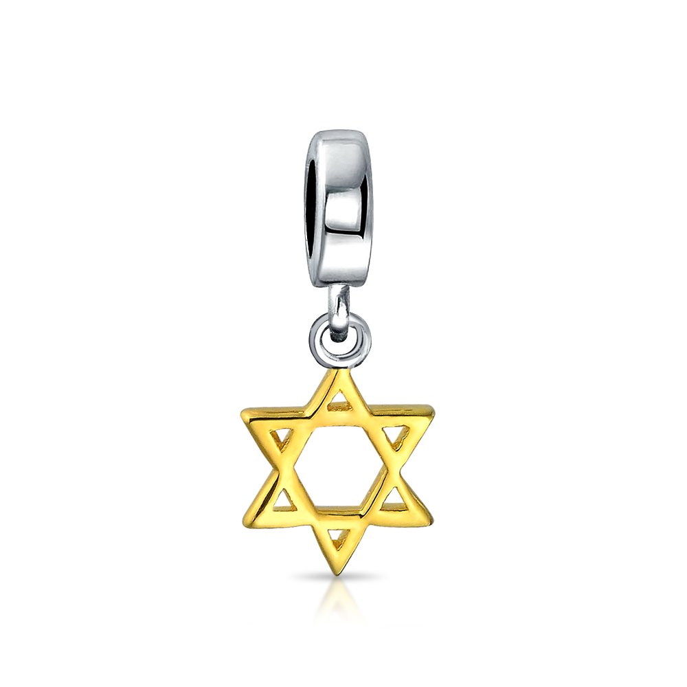 Judaic Jewelry For Bat Mitzvah Hanukkah Star Of David Magen Dangle Charm Bead For Women Gold Plated Sterling Silver Fits European Bracelet