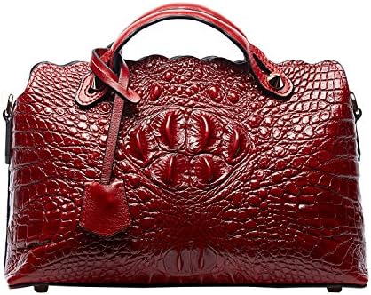Pifuren Classic Embossed Crocodile Purse Genuine Leather Tote Ladies Handbags M2201(One Size, Red)