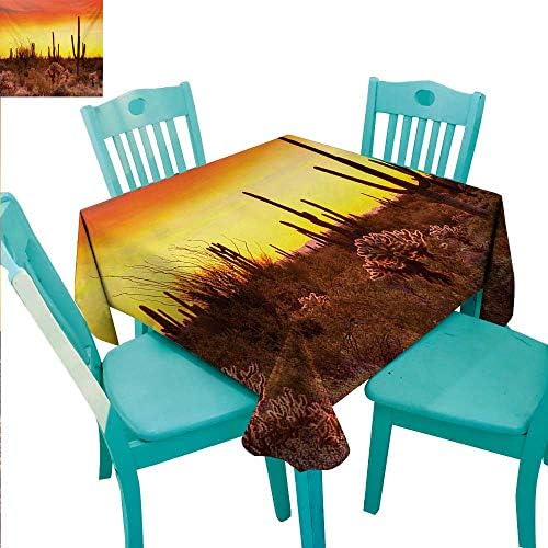 Saguaro Decorative Textured Fabric Tablecloth Eve Sky in Barren Land with Cactus and Odd Weeds All Around the Dry Earth Photo Waterproof/Oil-Proof/Spill-Proof Tabletop Protector 60"Wx84"L Red Yellow