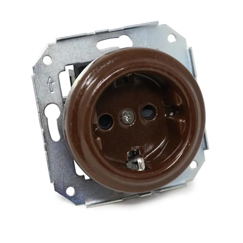 Brown Porcelain Recessed Base 2P Base + Ground Socket for Recessed Frameless