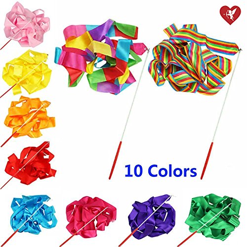 SS Cohen10 Colors Gymnastic Dance Ribbon Streamer 13.1-foot Dancing Baton Gym Rhythmic Ribbons with Wand Art Artistic Gymnastics Ballet Twirling Rod Stick for Women Girls Kids Baton Twirling