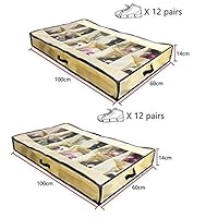 Underbed Shoes Storage Bag Organizer for Men Adults 12 Cells See Through Underbed Shoes Closet Storage Solution-Easy to Assemble Most Suitable for Women