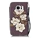 Firefish Galaxy S7 Case, [Kickstand] [Card/Cash Slots] Durable Leather Full Body Protection Wallet Case with Magnetic Closure Wrist Strap for Samsung Galaxy S7-Begonia Flower