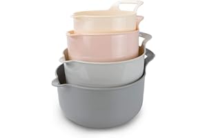 COOK WITH COLOR Mixing Bowls - 4 Piece Nesting Plastic Mixing Bowl Set with Pour Spouts and Handles (Ombre Pink)