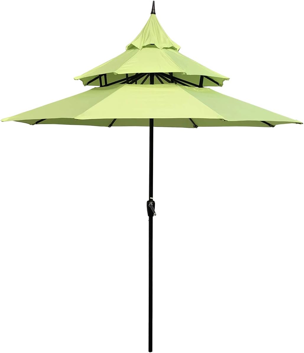 ABBLE Outdoor Patio Umbrella 9 Ft Pagoda with Crank, Weather Resistant, UV Protective Umbrella, Durable, 8 Sturdy Steel Ribs, Market Outdoor Table Umbrella, Lime Green