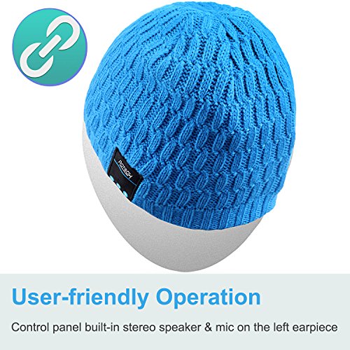 Qshell Bluetooth Beanie, Washable Music Hat Cap with Wireless Stereo Over Ear Headphone Headset Earphone Speaker Microphone Hands Free for iPhone Ipad Samsung Android Cell Phones, Blue