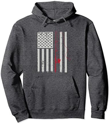 Unisex American Flag Patriotic Fishing Pole Outdoorsman Hoodie XL: Dark Heather