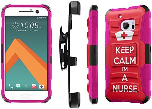 HTC 10 Case, [NakedShield] [Black/ Hot Pink] Heavy Duty Holster Armor Tough Case + [Screen Protector] - [Keep Calm and I'm A Nurse] for HTC One M10 / HTC 10