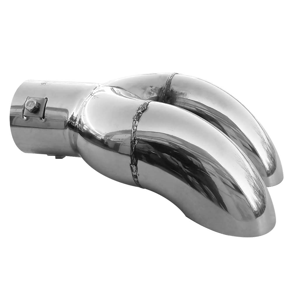 Double Twin Exhaust Tip Tailpipe Stainless Steel Exhaust Trim Chrome Universal