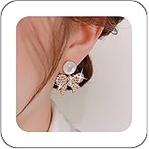 Iaceble Boho Bow Crystal Dangle Earrings Gold Pearl Stud Earrings Pearl Bow Drop Earrings Rhinestone Bow Earrings Cz Bowknot Earrings Jewelry for Women