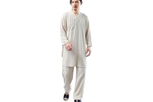 CORETIC Men's Cotton Linen Hanfu Suit Monk Uniforms Kungfu Clothes Martial Arts Clothing Tai Chi Training Suit