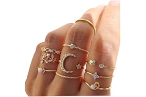 INENIMARTJ Boho Rings for Women Teen Girls,Gold Stacking Rings Set Vintage Knuckle Stackable Moon Star Snake Butterfly Heart Flower Leaf Top Finger Rings