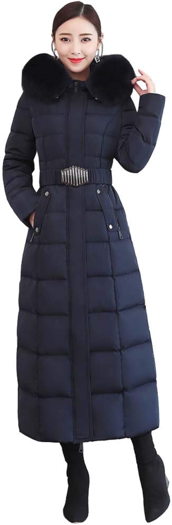 Amazon ファー付きダウンコート レディース ロング 超ロング レディ 大きいサイズ 黒 アーミーグリーン ネイビー 防寒性抜群 ダウンコート ダウン ロングコート ダウンコート秋冬アウター コート着痩せ 厚手 防寒 撥水 軽量 ネイビー L コート ジャケット 通販