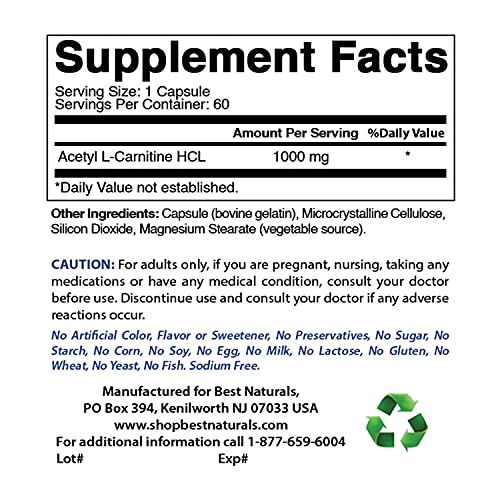 Best Naturals Acetyl L-Carnitine 1000mg & Alpha Liopic Acid 600 mg