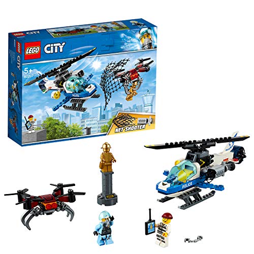 LEGO 60207 City Polizei Drohnenjagd, Hubschrauberspielzeug mit Netzkanone, Gefängnisausbruch Sets für Kinder