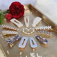 12 Pcs Hair Clips Pearl Hair Barrettes for Woman Fashion Geometric Acrylic Resin Alligator Hair Pins Large Bows/Clips/Ties for Valentines Day Gifts Bling Headwear Barrette Styling Tools Accessories