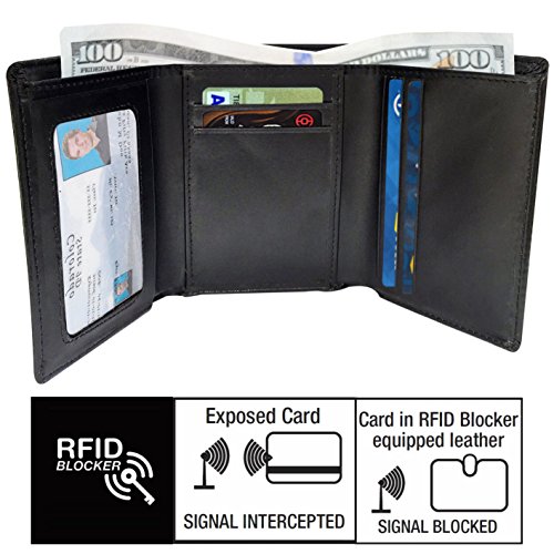 Mens Trifold Wallet RFID Blocking Leather Security Wallet for Men with