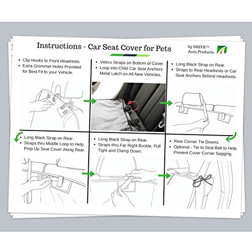Car Seat Cover for Dogs by Drive Auto Products - Best Pet Hammock for Car, Thick Canvas & Heavy Duty Clear Viewing Window - Waterproof Protection is Nonslip and Fits Almost Any Vehicle, Universal