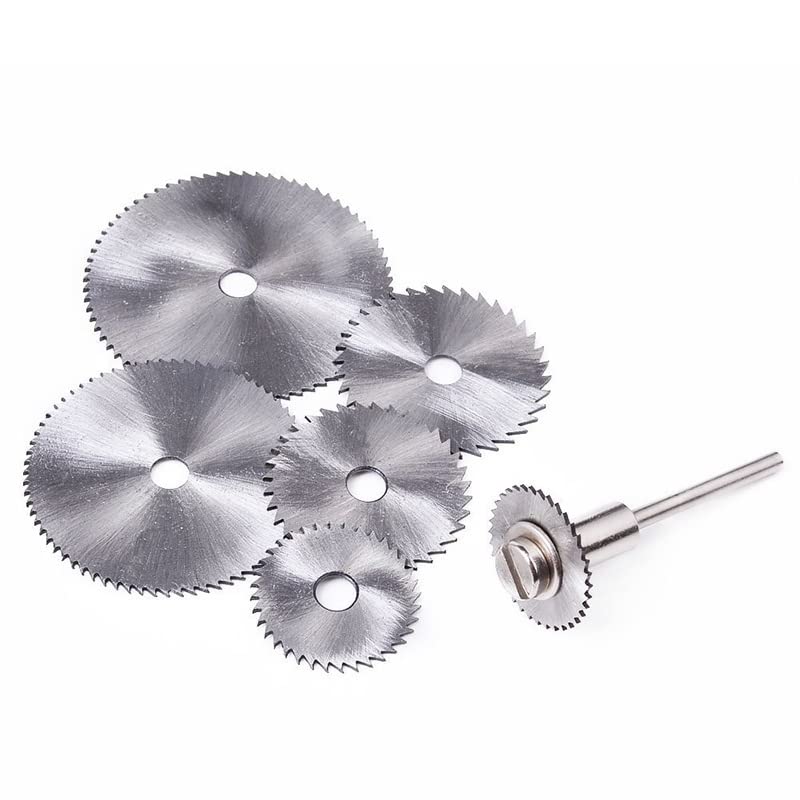 6 PCS Rotary Drill Saw Blades, Steel Saw Disc Wheel Cutting Blades with 1/8" Straight Shank Mandrel for Drills Rotary Tools