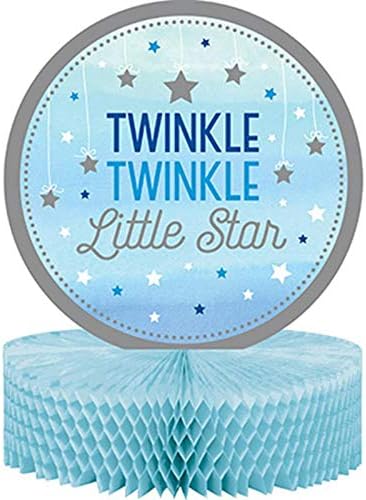 Blue Twinkle Little Star Baby Shower Honeycomb Centerpiece - 1 Pc, Silver