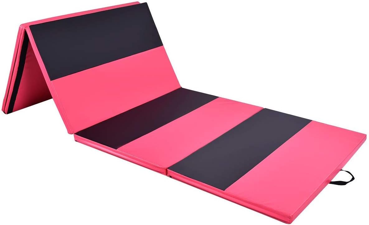 Multigot 4 Folding Gymnastics Mat, 10 FT Yoga Exercise Home Fitness Workout Mat, PU Leather Foam Mat with Handles for Pilates, Push-ups, Stretching