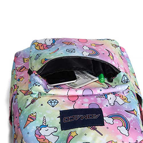 AOMACO School Backpack Kids Unicorn Rainbow Patterned Cute Pupil School Bag for Girls and Boys