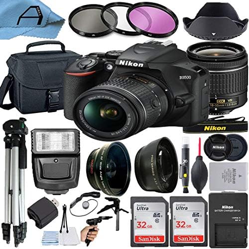 Nikon D3500 DSLR Camera 24.2MP Sensor with NIKKOR 1855mm f/3.55.6G VR Lens, 2 Pack SanDisk