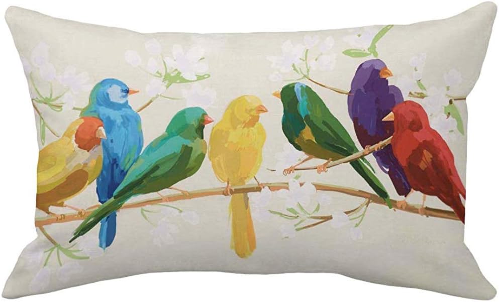 QDAS Birds Pillow Cases Waist Lumbar Long Cushion Cover Tree Branch Decorative Home Sofa Room Decor Rectangle Super Soft Pillowcase es