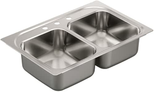Amazon.com: Moen G182133 1800 Series 18 Gauge Double Bowl ...
