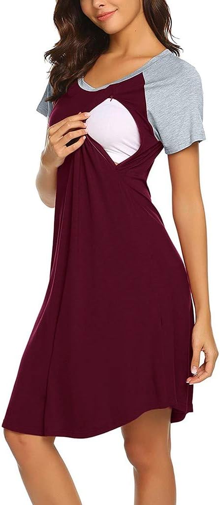 Mumustar Women's Maternity Dress Nursing Breastfeeding Hospital Bag Nightdress Shirt Striped Sleepwear Pyjamas Nightgown