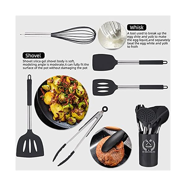 Silicone-Kitchen-Utensils-Set30-Pcs-Silicone-Cooking-Utensils-SetStainless-Steel-Cooking-Utensils-Heat-Resistant-CookwareCooking-Tools-with-Holder-for-Non-Stick-Pans-Black Silicone Kitchen Utensils Set,30 Pcs Silicone Cooking Utensils Set,Stainless Steel Cooking Utensils Heat Resistant…