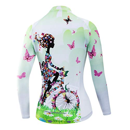 Women Long Sleeve Cycling Jersey MTB Shirts Mountain Bike Tops Bicycle Clothing Girl Green XL - Thumbnail 2