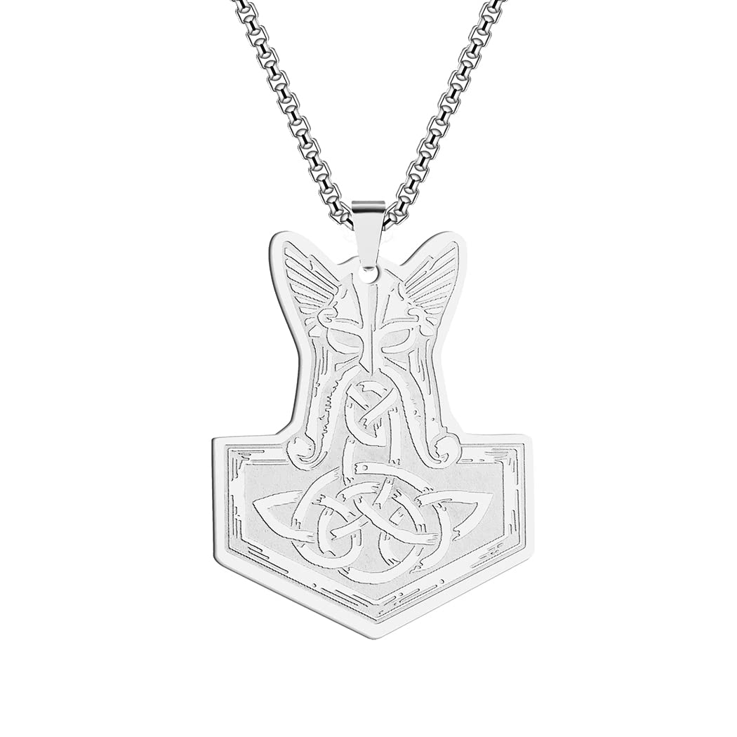 Men Amulet Necklace -Cetic Knot Thor's Hammer Pendant with Chain 316L Stainless Steel Viking Mjolnir Jewelry for Men Women Protective Talisman Necklaces Gifts (192S)