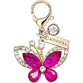 MONNEL MC594 Little Crystal Butterfly Lobster Clasp 3D Charm for Women with Velvet Bag (Hot Pink,1 Piece)