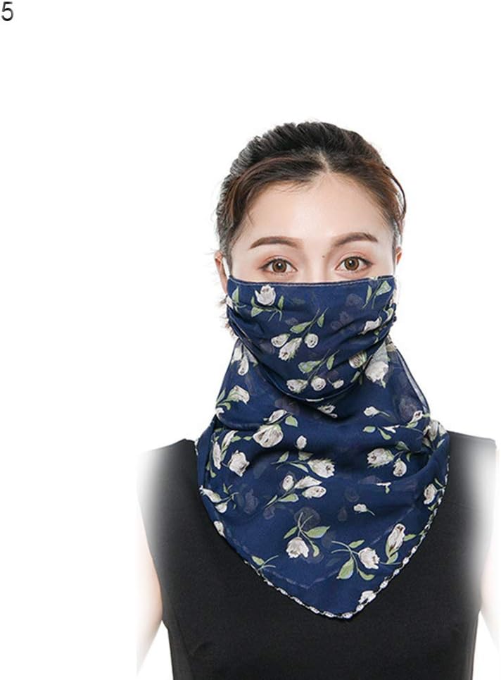 WillowswayW Floral Print Face Veils Outdoor Riding UV Protection Sun-Proof Breathable Neck Cover Full Face Veiling for Women