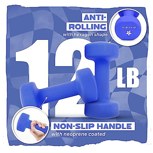 Yes4All Neoprene Coated Dumbbell Hand Weight Sets of 2 - Multiple Weight Options with 15 Colors, Hexagon Shape, Anti-roll, Anti-Slip